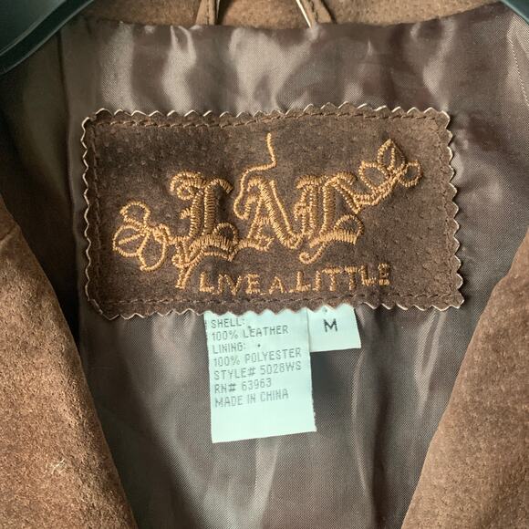 LAL Live A Little Brown Suede Leather Button Up Jacket Blazer Long Sleeve Size M - Picture 9 of 16